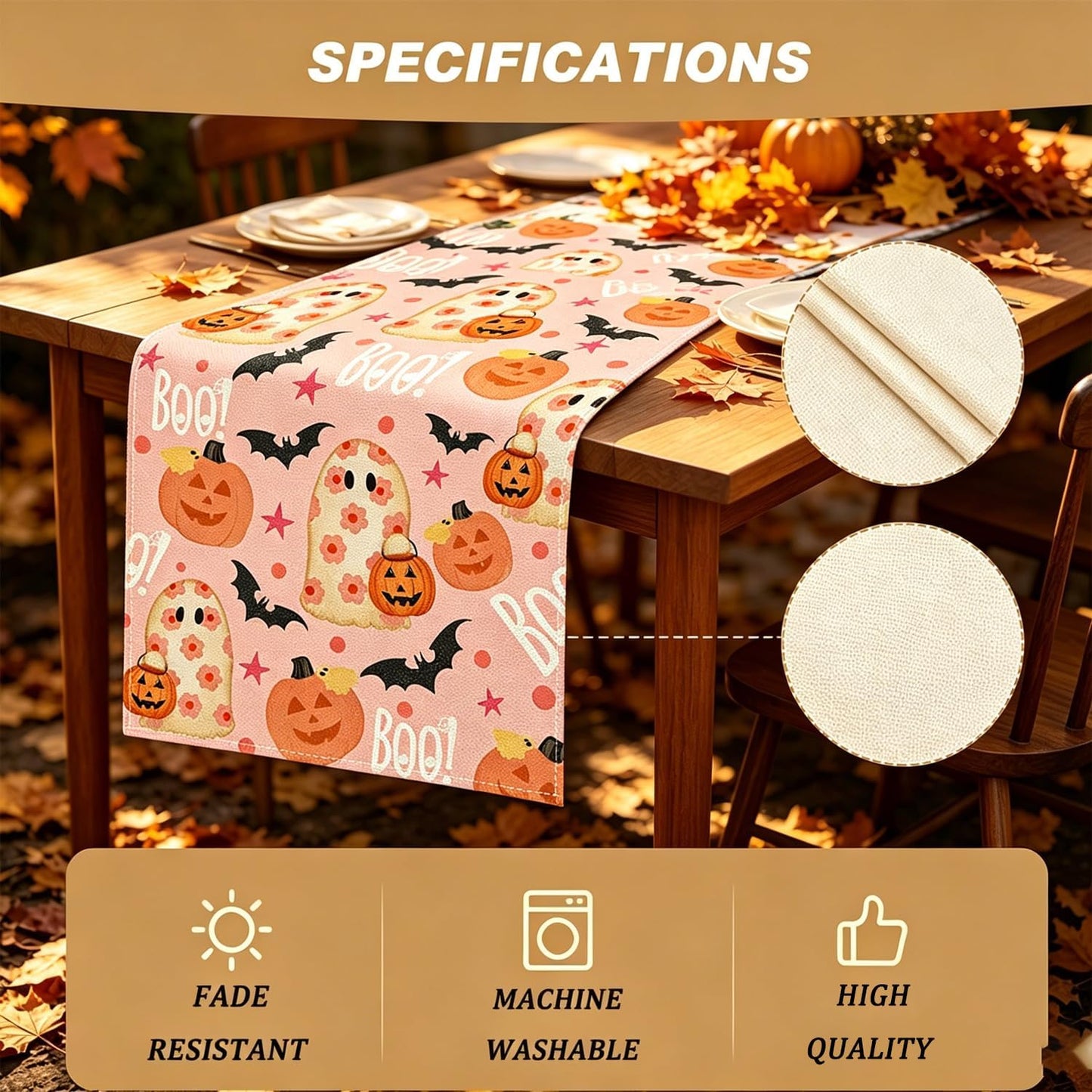 Halloween Table Runner Pink,Ghost Pumpkin Bat Table Runners 13x72 Inch