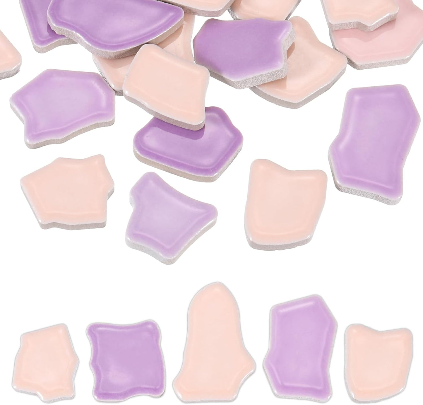 500g/1.1LB Irregular Ceramics Mosaic Tiles, 0.79"-1.57" Mosaic Stained Tile Broken Porcelain Pieces Stones Bulk for DIY Craft Making Vases Home Decoration, Purple Pink