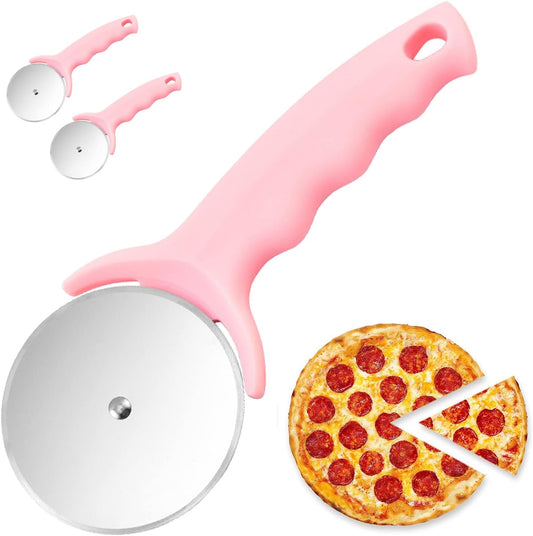 Pizza Cutter Wheel, 2 PCS Kitchen Premium Stainless Steel Pink Pizza Cutter, Super Sharp Blade Pizza Slicer, Easy To Clean & Cut Pizza Wheel, Non-Slip Handle