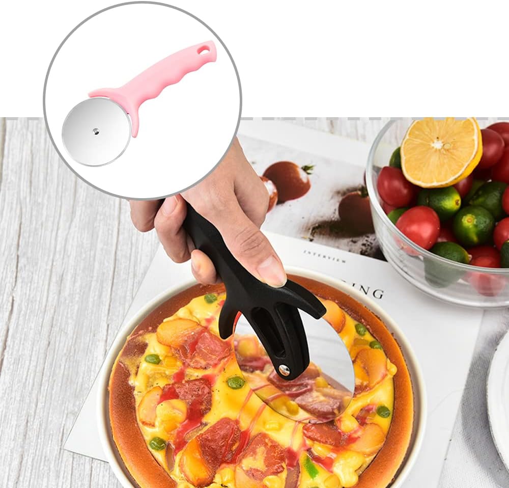 Pizza Cutter Wheel, 2 PCS Kitchen Premium Stainless Steel Pink Pizza Cutter, Super Sharp Blade Pizza Slicer, Easy To Clean & Cut Pizza Wheel, Non-Slip Handle