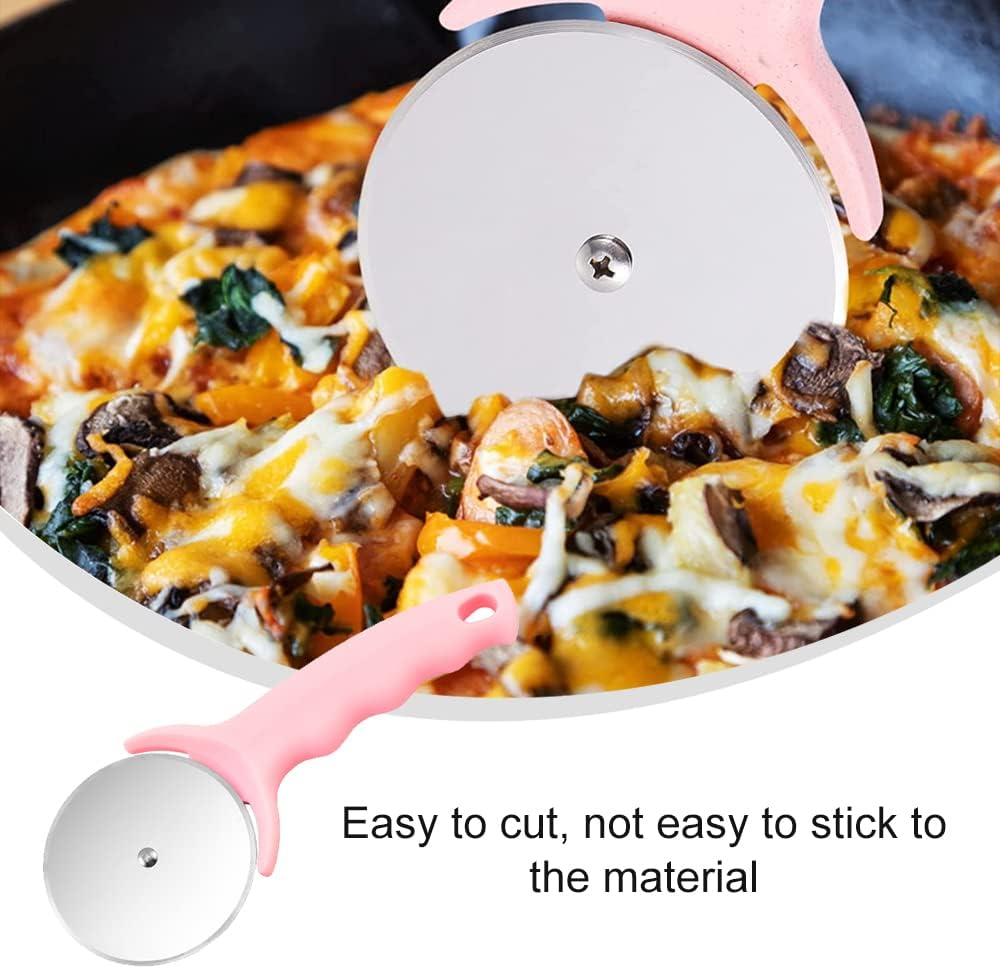 Pizza Cutter Wheel, 2 PCS Kitchen Premium Stainless Steel Pink Pizza Cutter, Super Sharp Blade Pizza Slicer, Easy To Clean & Cut Pizza Wheel, Non-Slip Handle