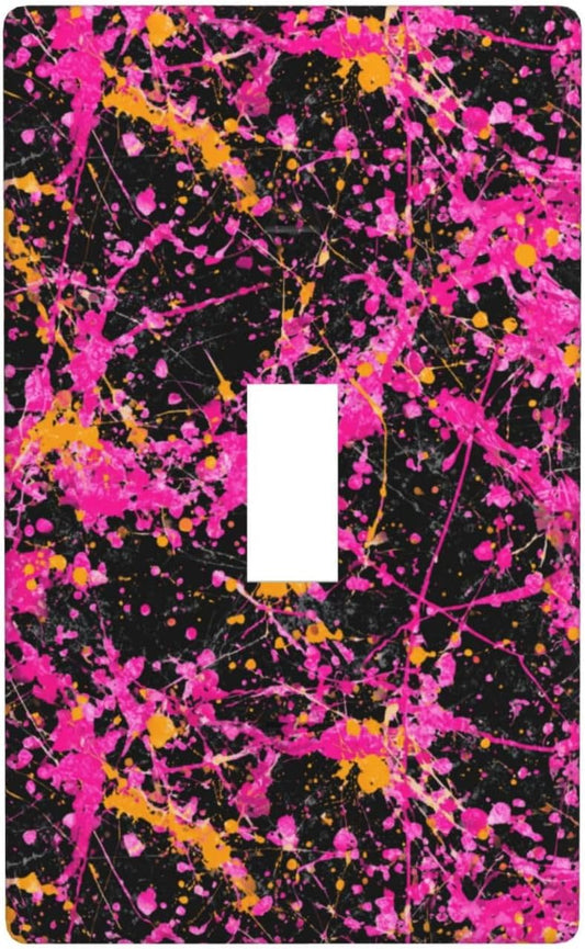 Neon Pink Abstract Paint Splatter Light Switch Cover Decorative Single Toggle 1 Gang Wall Plate For Kitchen Farmhouse Bedroom Bathroom Art Decor