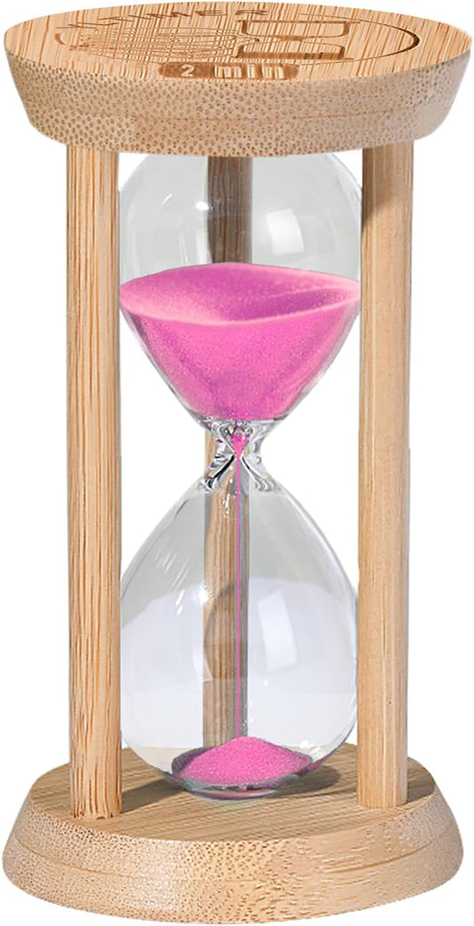 Wooden Sand Timers 2 Minute Hourglass,Bamboo Mini Pink Sand Clock for Decor, Small Reloj De Arena for Kitchen, Office, Toothbrush, Classroom