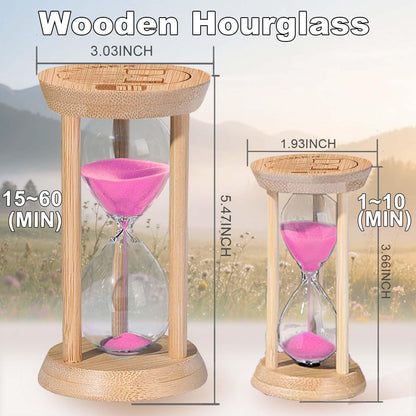 Wooden Sand Timers 2 Minute Hourglass,Bamboo Mini Pink Sand Clock for Decor, Small Reloj De Arena for Kitchen, Office, Toothbrush, Classroom