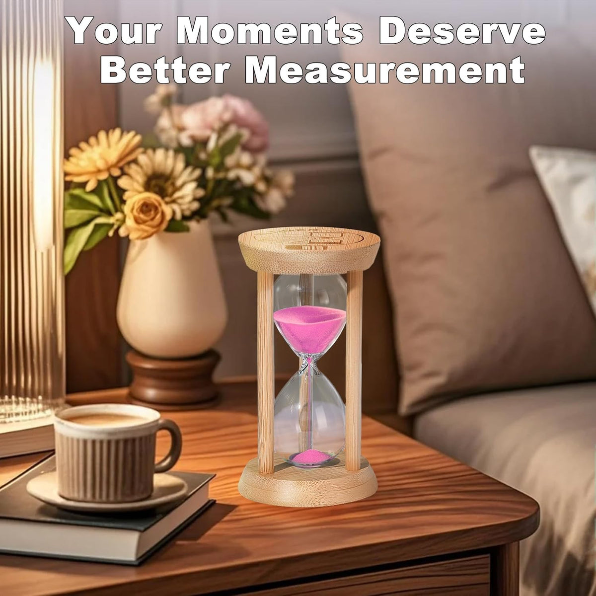 Wooden Sand Timers 2 Minute Hourglass,Bamboo Mini Pink Sand Clock for Decor, Small Reloj De Arena for Kitchen, Office, Toothbrush, Classroom
