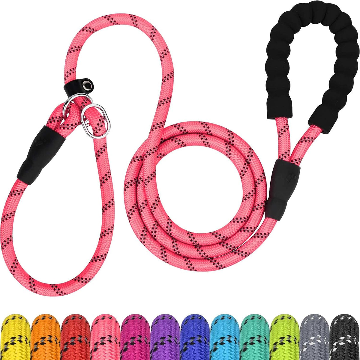 Slip Lead for Dogs, No Pull Training Leash, Padded Handle (Pink)