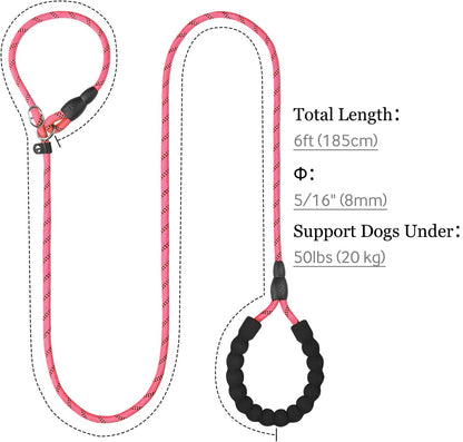 Slip Lead for Dogs, No Pull Training Leash, Padded Handle (Pink)