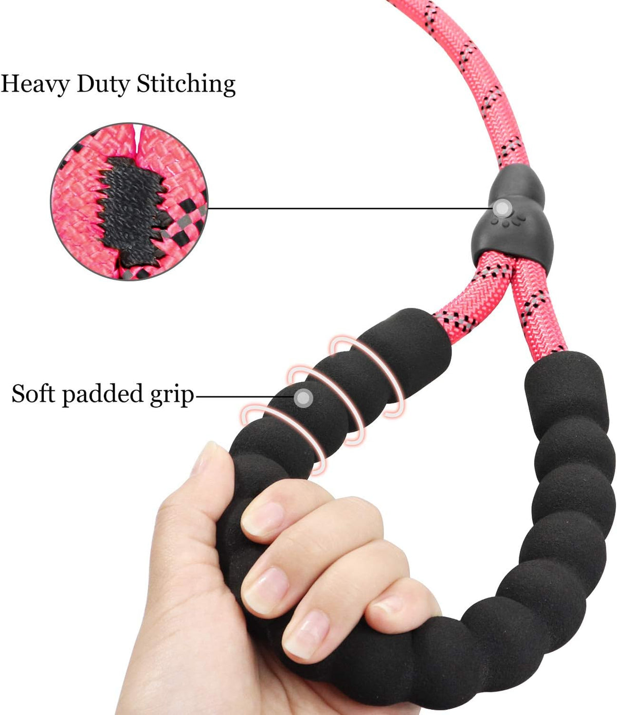 Slip Lead for Dogs, No Pull Training Leash, Padded Handle (Pink)