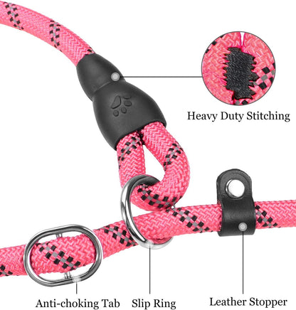 Slip Lead for Dogs, No Pull Training Leash, Padded Handle (Pink)