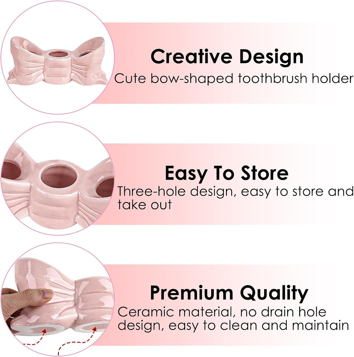 Bow Toothbrush Holder, Cute Toothpaste Holder, Bathroom Countertop Accessories, for Bathroom Canister Storage Organization, Vanity Makeup Organizer (Pink)