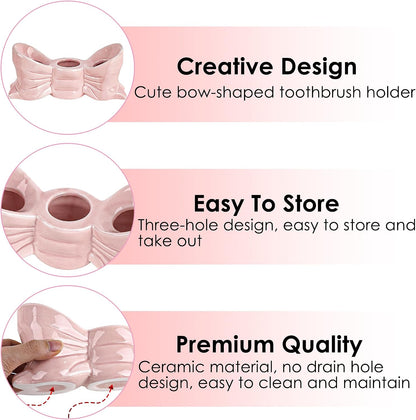 Bow Toothbrush Holder, Cute Toothpaste Holder, Bathroom Countertop Accessories, for Bathroom Canister Storage Organization, Vanity Makeup Organizer (Pink)
