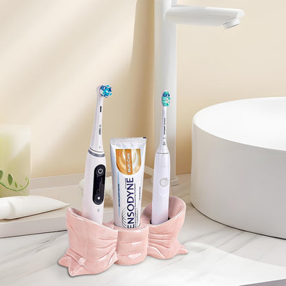 Bow Toothbrush Holder, Cute Toothpaste Holder, Bathroom Countertop Accessories, for Bathroom Canister Storage Organization, Vanity Makeup Organizer (Pink)