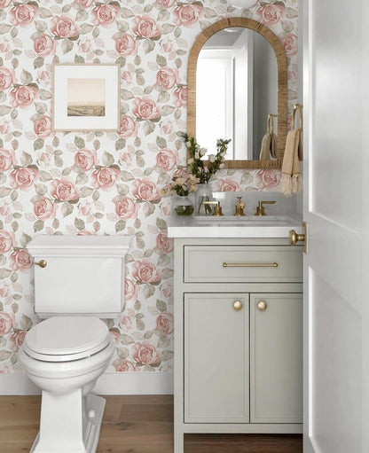 Heroad 16.1''x118'' Floral Peel and Stick Wallpaper Vintage Contact Paper Pink Rose Wall Paper Removable Renter Friendly Wallpaper for Bathroom Bedroom Nursery Waterproof Self Adhesive Vinyl Rolls