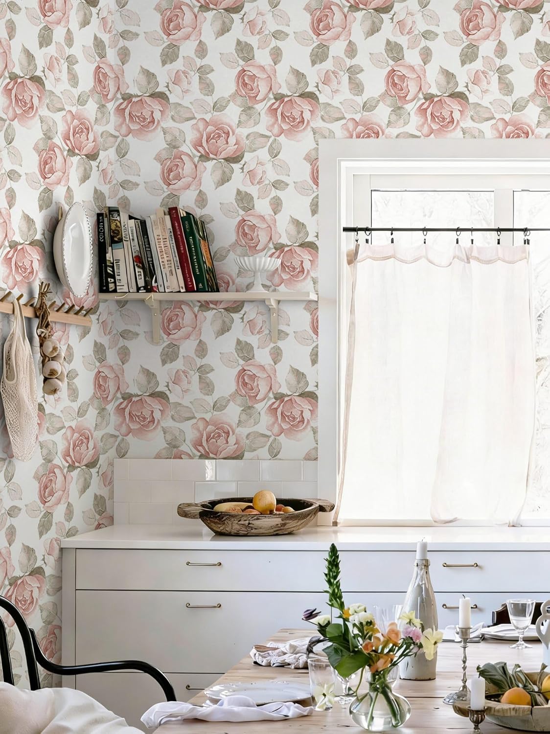 Heroad 16.1''x118'' Floral Peel and Stick Wallpaper Vintage Contact Paper Pink Rose Wall Paper Removable Renter Friendly Wallpaper for Bathroom Bedroom Nursery Waterproof Self Adhesive Vinyl Rolls