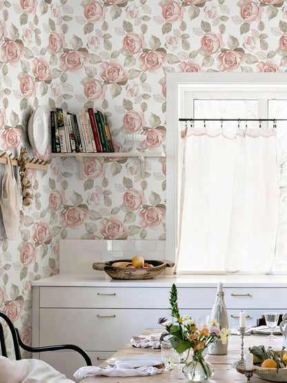 Heroad 16.1''x118'' Floral Peel and Stick Wallpaper Vintage Contact Paper Pink Rose Wall Paper Removable Renter Friendly Wallpaper for Bathroom Bedroom Nursery Waterproof Self Adhesive Vinyl Rolls