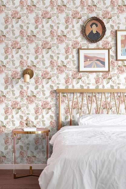 Heroad 16.1''x118'' Floral Peel and Stick Wallpaper Vintage Contact Paper Pink Rose Wall Paper Removable Renter Friendly Wallpaper for Bathroom Bedroom Nursery Waterproof Self Adhesive Vinyl Rolls