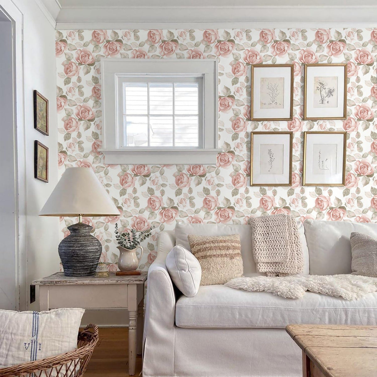 Heroad 16.1''x118'' Floral Peel and Stick Wallpaper Vintage Contact Paper Pink Rose Wall Paper Removable Renter Friendly Wallpaper for Bathroom Bedroom Nursery Waterproof Self Adhesive Vinyl Rolls
