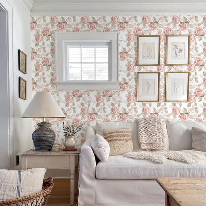 Heroad 16.1''x118'' Floral Peel and Stick Wallpaper Vintage Contact Paper Pink Rose Wall Paper Removable Renter Friendly Wallpaper for Bathroom Bedroom Nursery Waterproof Self Adhesive Vinyl Rolls
