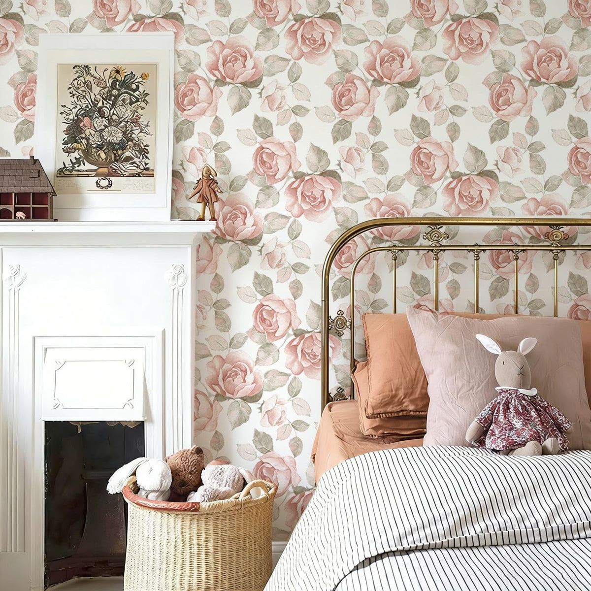 Heroad 16.1''x118'' Floral Peel and Stick Wallpaper Vintage Contact Paper Pink Rose Wall Paper Removable Renter Friendly Wallpaper for Bathroom Bedroom Nursery Waterproof Self Adhesive Vinyl Rolls