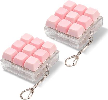 2 PCS Pink Keyboard Fidget Toy for Adult, 9 Keys Clicking Fidget Keychain