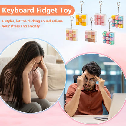 2 PCS Pink Keyboard Fidget Toy for Adult, 9 Keys Clicking Fidget Keychain