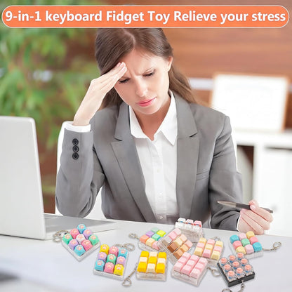 2 PCS Pink Keyboard Fidget Toy for Adult, 9 Keys Clicking Fidget Keychain