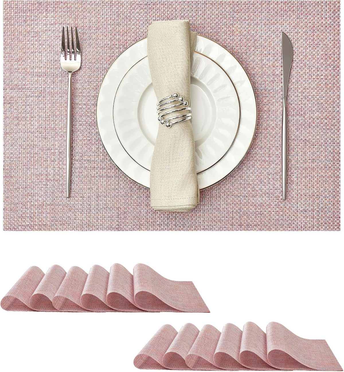 Leetaltree Woven Vinyl Placemats Set of 12,Pink Iridescent