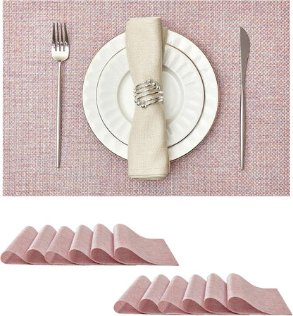 Leetaltree Woven Vinyl Placemats Set of 12,Pink Iridescent