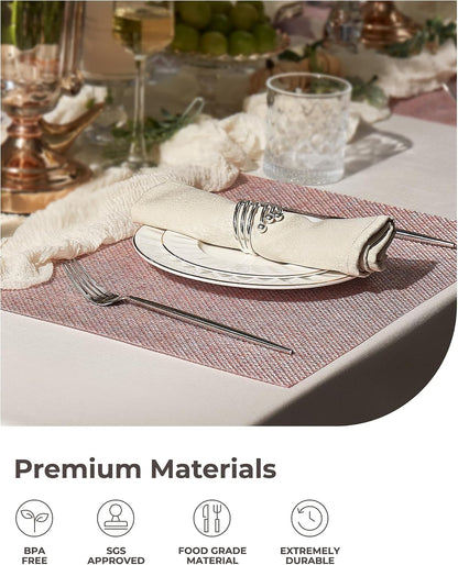 Leetaltree Woven Vinyl Placemats Set of 12,Pink Iridescent