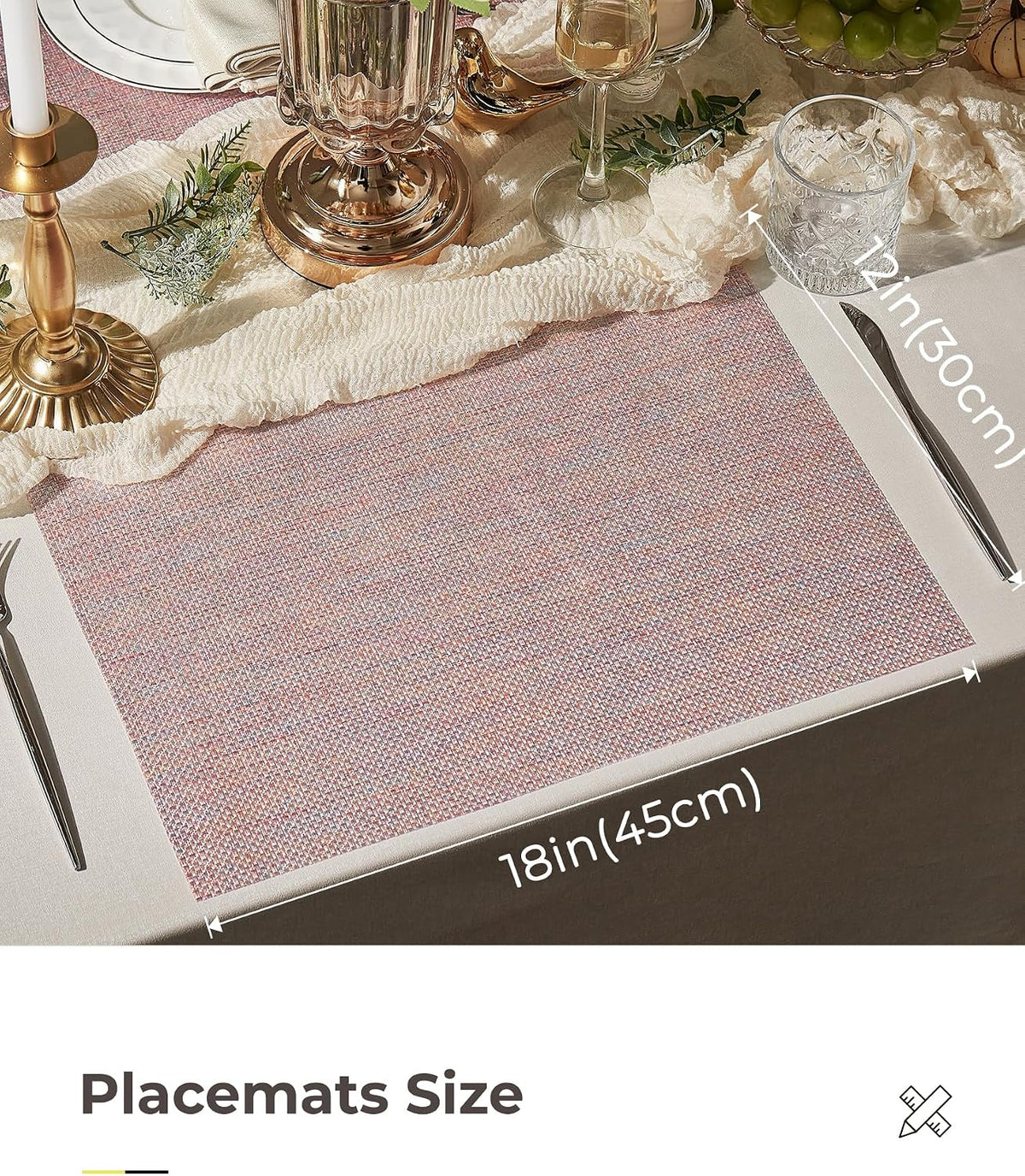 Leetaltree Woven Vinyl Placemats Set of 12,Pink Iridescent