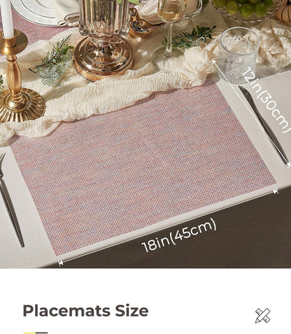 Leetaltree Woven Vinyl Placemats Set of 12,Pink Iridescent