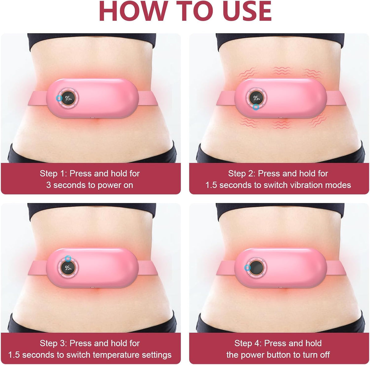SZO Period Cramp Heating Pad with 3Heat Levels & 3Massage Modes, Pink