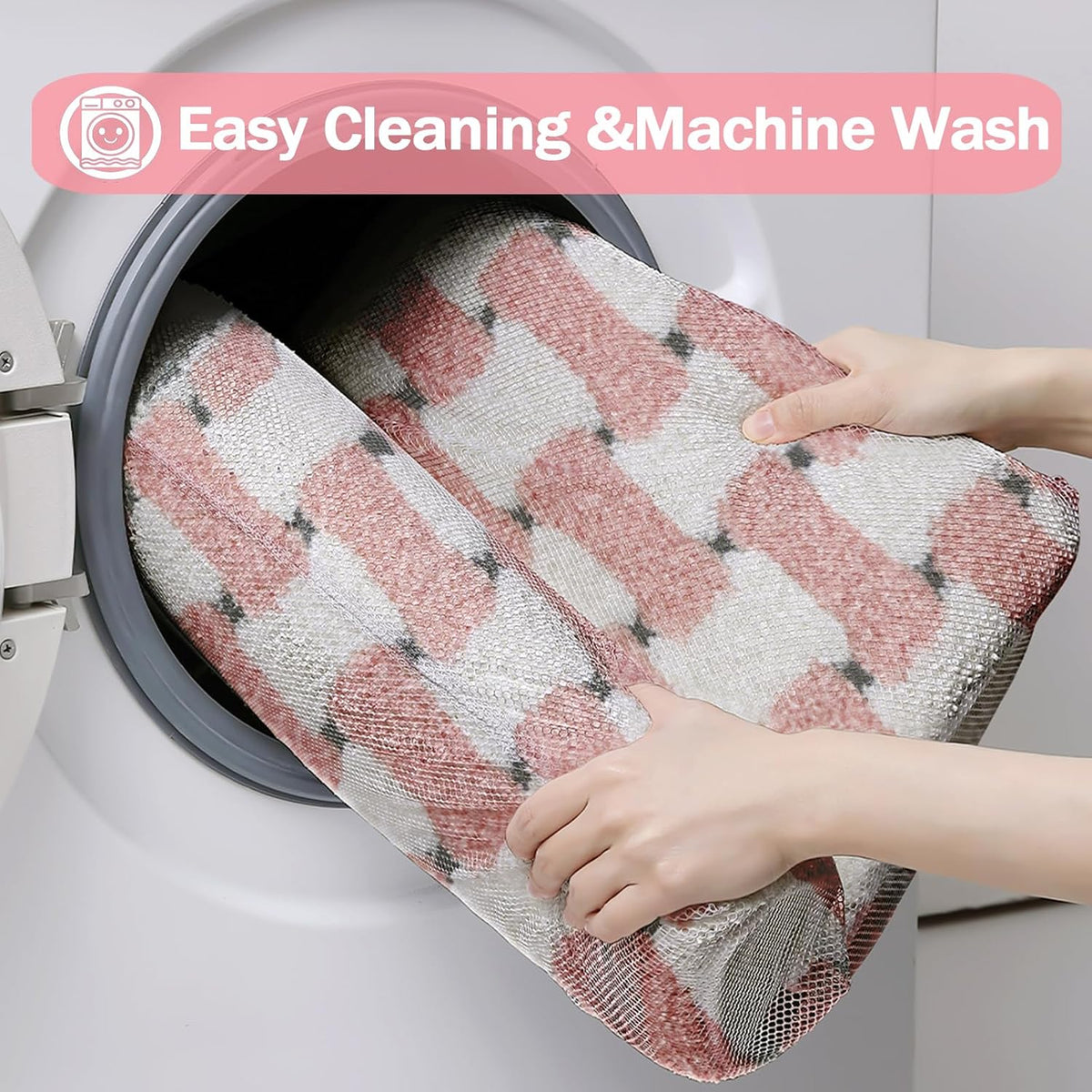 Bath mats for Bathroom Non Slip, 32" X 20" Pink and White Checkered Bath Mat, Luxury Microfiber Super Absorbent Bathroom-Rug, Aesthetic Bathrooms Rug, Classic Bath Decor Washable.