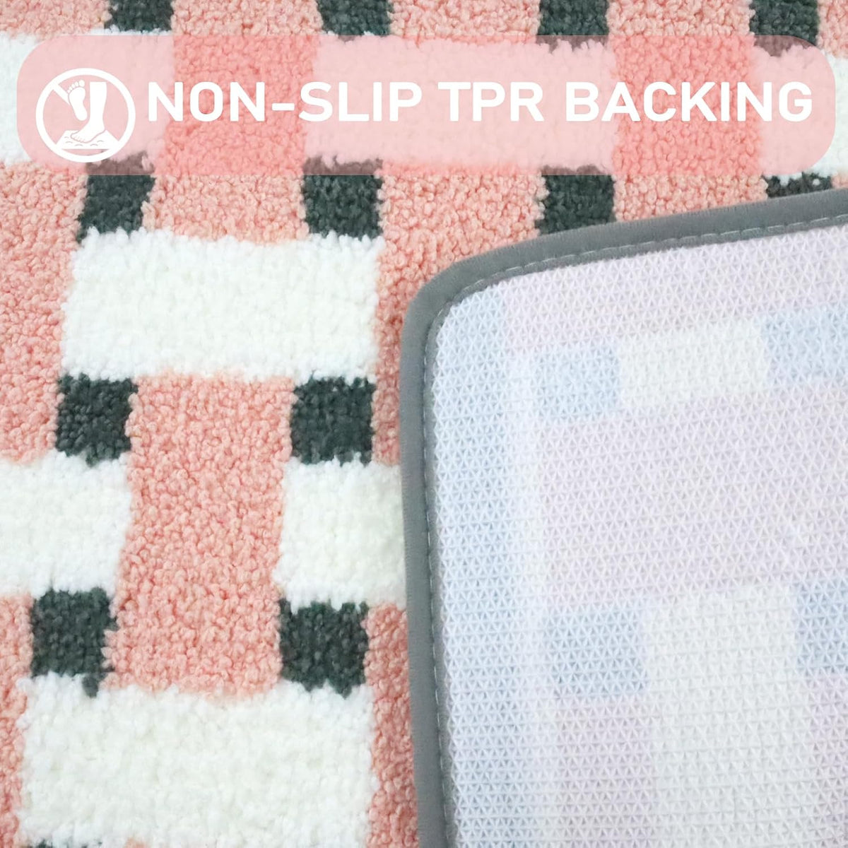 Bath mats for Bathroom Non Slip, 32" X 20" Pink and White Checkered Bath Mat, Luxury Microfiber Super Absorbent Bathroom-Rug, Aesthetic Bathrooms Rug, Classic Bath Decor Washable.