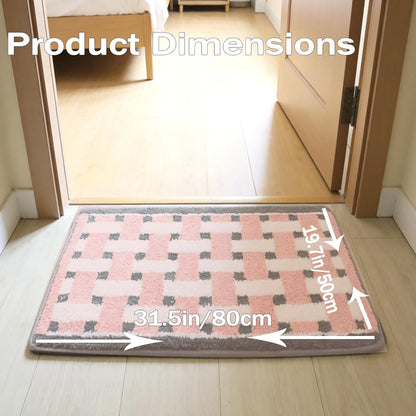 Bath mats for Bathroom Non Slip, 32" X 20" Pink and White Checkered Bath Mat, Luxury Microfiber Super Absorbent Bathroom-Rug, Aesthetic Bathrooms Rug, Classic Bath Decor Washable.