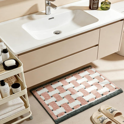 Bath mats for Bathroom Non Slip, 32" X 20" Pink and White Checkered Bath Mat, Luxury Microfiber Super Absorbent Bathroom-Rug, Aesthetic Bathrooms Rug, Classic Bath Decor Washable.