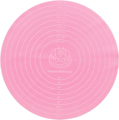 Silicone Baking Mat, Round Cake Mat with Measurements, Pink
