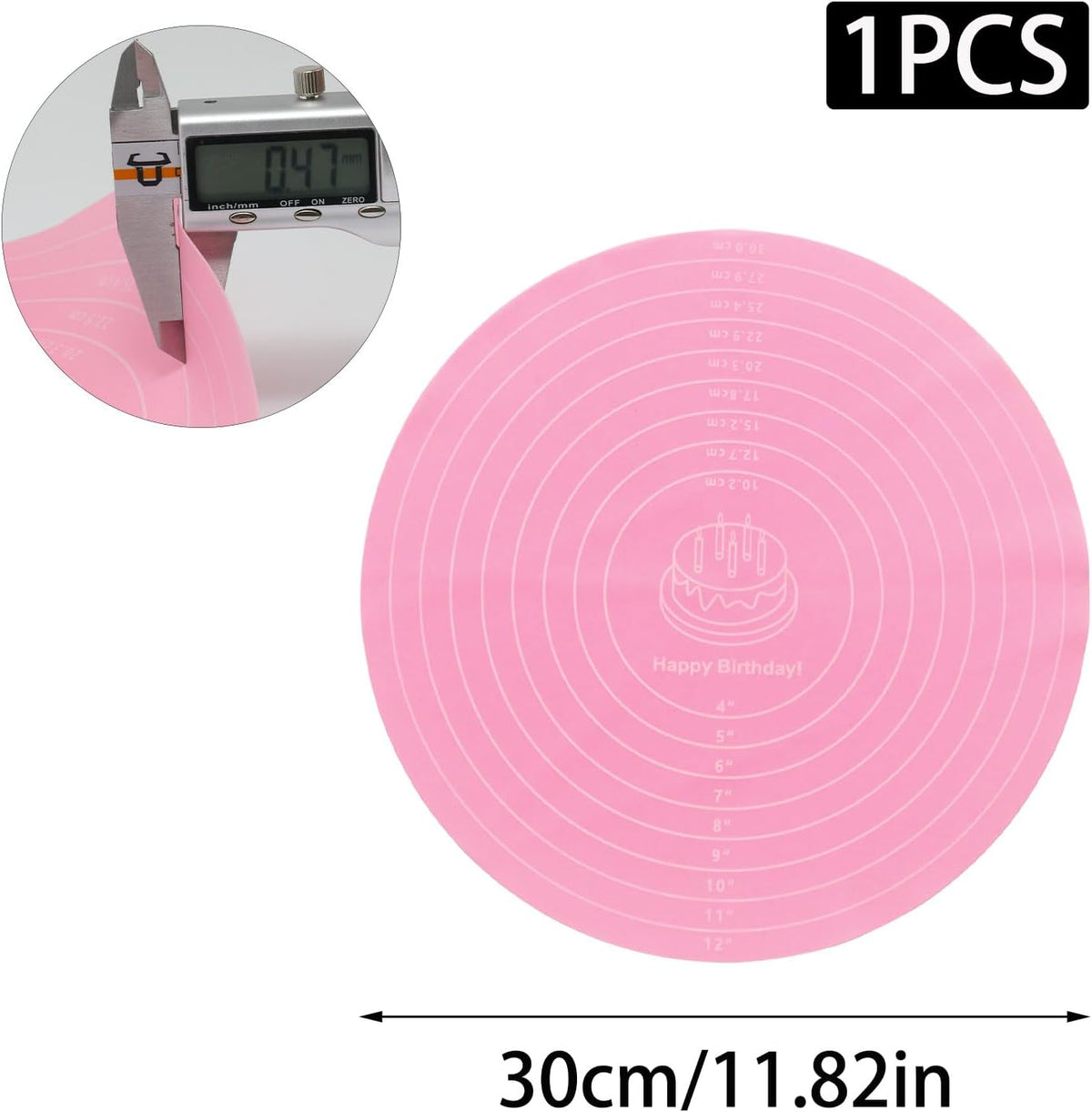 Silicone Baking Mat, Round Cake Mat with Measurements, Pink