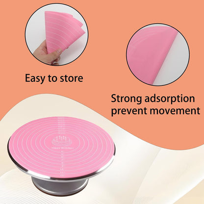 Silicone Baking Mat, Round Cake Mat with Measurements, Pink