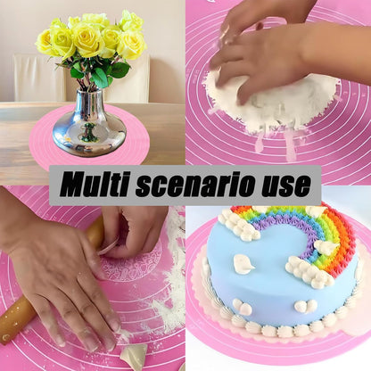 Silicone Baking Mat, Round Cake Mat with Measurements, Pink