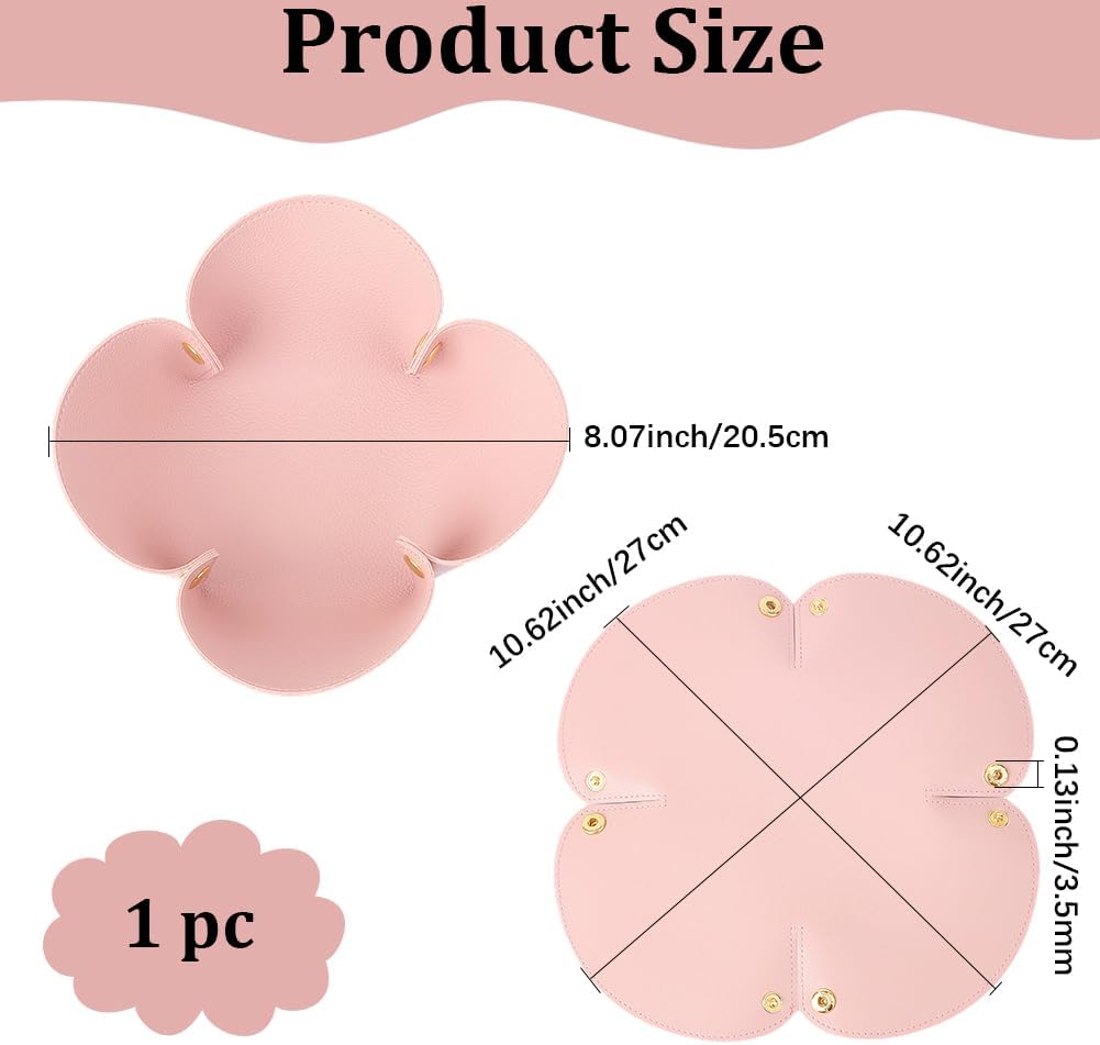 Pink Valet Tray Jewelry Dish Tray PU Imitation Leather Flower Light Salmon Foldable Desk Bedside Basket Portable Storage Box for Ring Necklace Pendant Jewelry Key Watch Holder 10.6 x 10.6in