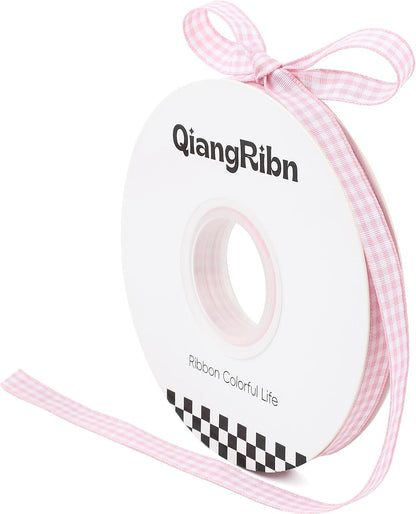Gingham Ribbon, Pink, Plaid Craft Ribbon, 3/8 Inch x 50 Yards