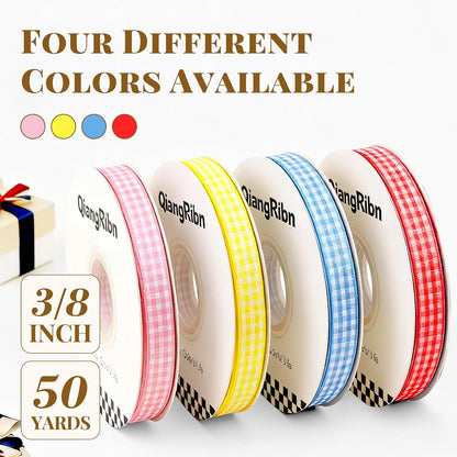 Gingham Ribbon, Pink, Plaid Craft Ribbon, 3/8 Inch x 50 Yards
