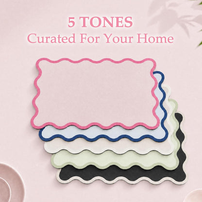 Scalloped Dish Drying Mat for Kitchen Counter, Absorbent Easy Clean Non-slip Coffee Bar Station Accessories, Trendy Cute Aesthetic Modern Drainer Kitchen Drying Mat, Pink 15" x 24"