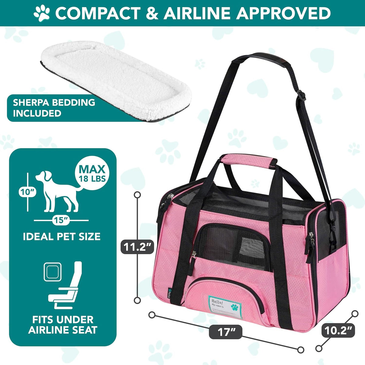 Airline Approved Pet Carrier for Cats & Small Dogs, Small, Pink