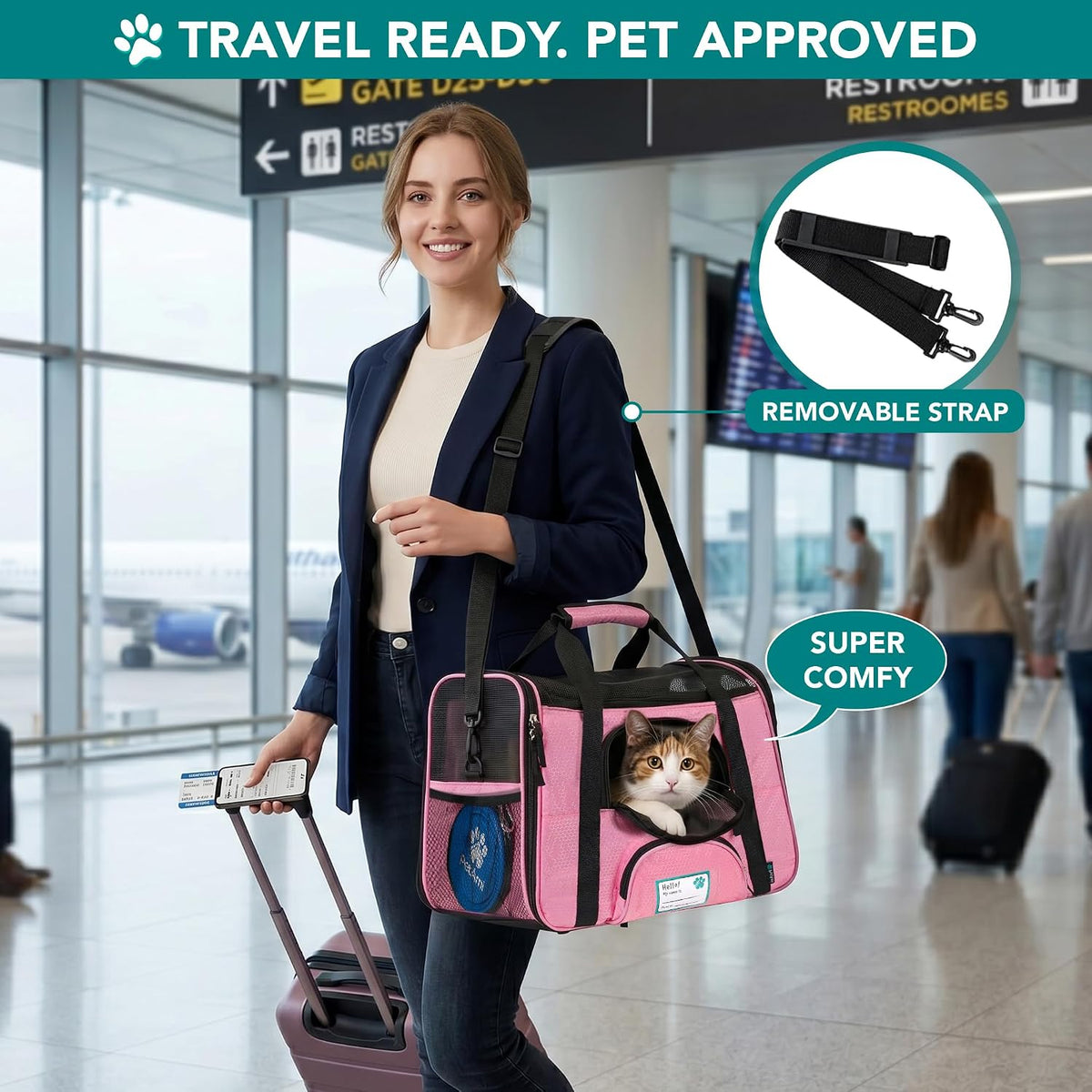Airline Approved Pet Carrier for Cats & Small Dogs, Small, Pink