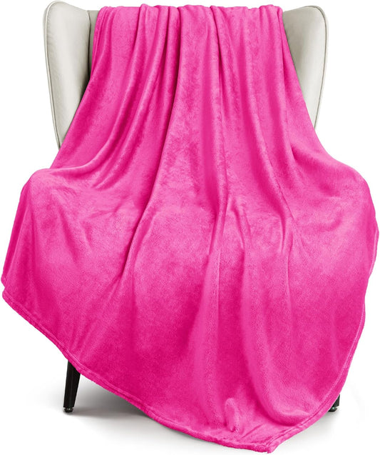 Exclusivo Mezcla Fleece Throw XL Blanket for Couch, Sofa, Super Soft and Warm Hot Pink Blankets, All Season, Cozy, Plush, Lightweight, 50x70 Inches