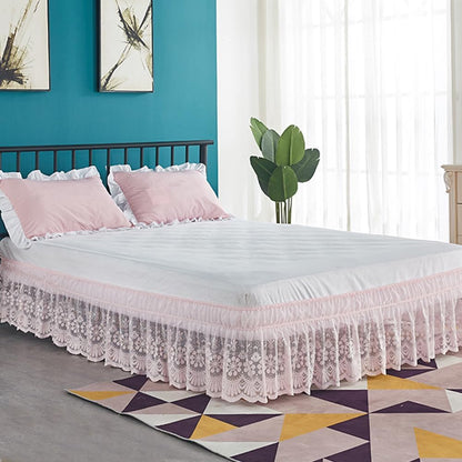 Pink Lace Bed Skirt for Full Bed - 15in. Drop, Easy Fit Ruffle Bedskirt Wrap Around Bed Skirt, Anti Wrinkle & Fade Resistant