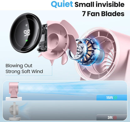 WSKEN Desk Fan with Battery Operated, Quiet Digital Display Portable Fan
