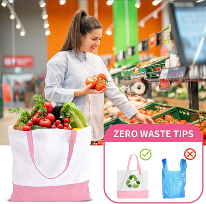 6-Pack Canvas Tote Bag with Zipper, Large Reusable Grocery Tote, Pink